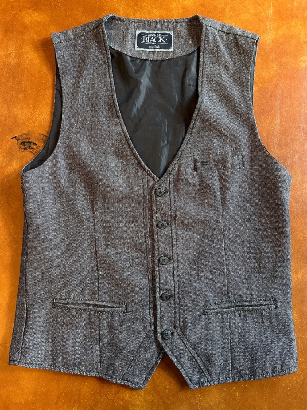 Black Label Dark Gray Tweed Vest with Subtle Texture